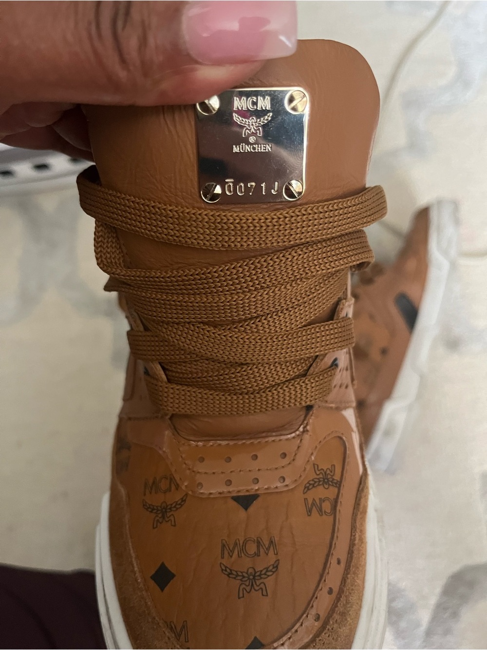 MCM Brown Monogram Low-Top Leather Sneakers - Picture 7 of 9
